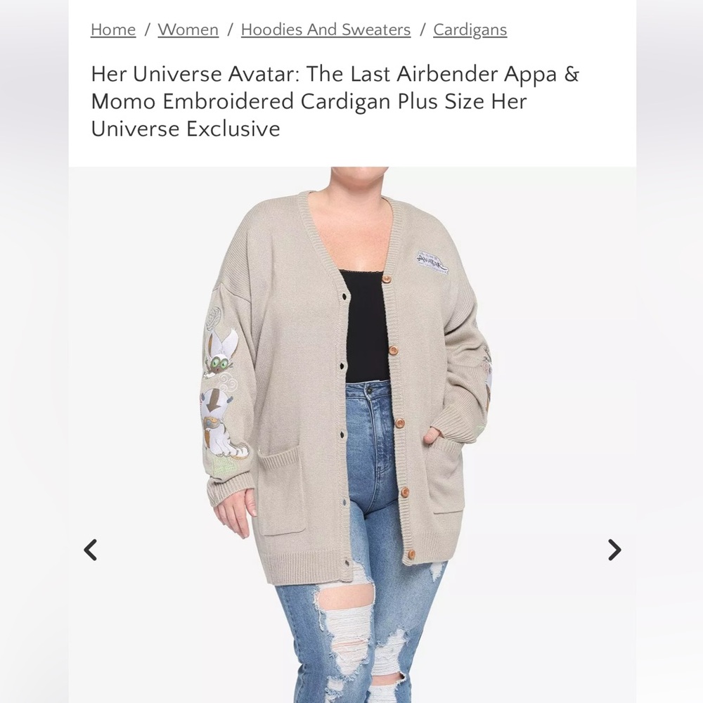 ISO ONLY. The Last Airbender Appa & Momo Embroidered Cardigan Plus Size